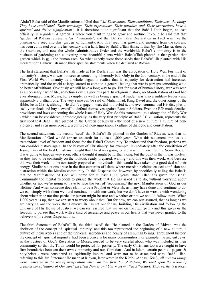 abdu l bah said of the manifestations of god that all