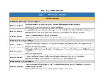 IRICT 2018 Session Schedule Day 1:          Monday, 23 rd July, 2018  Parallel Session I Melur Room