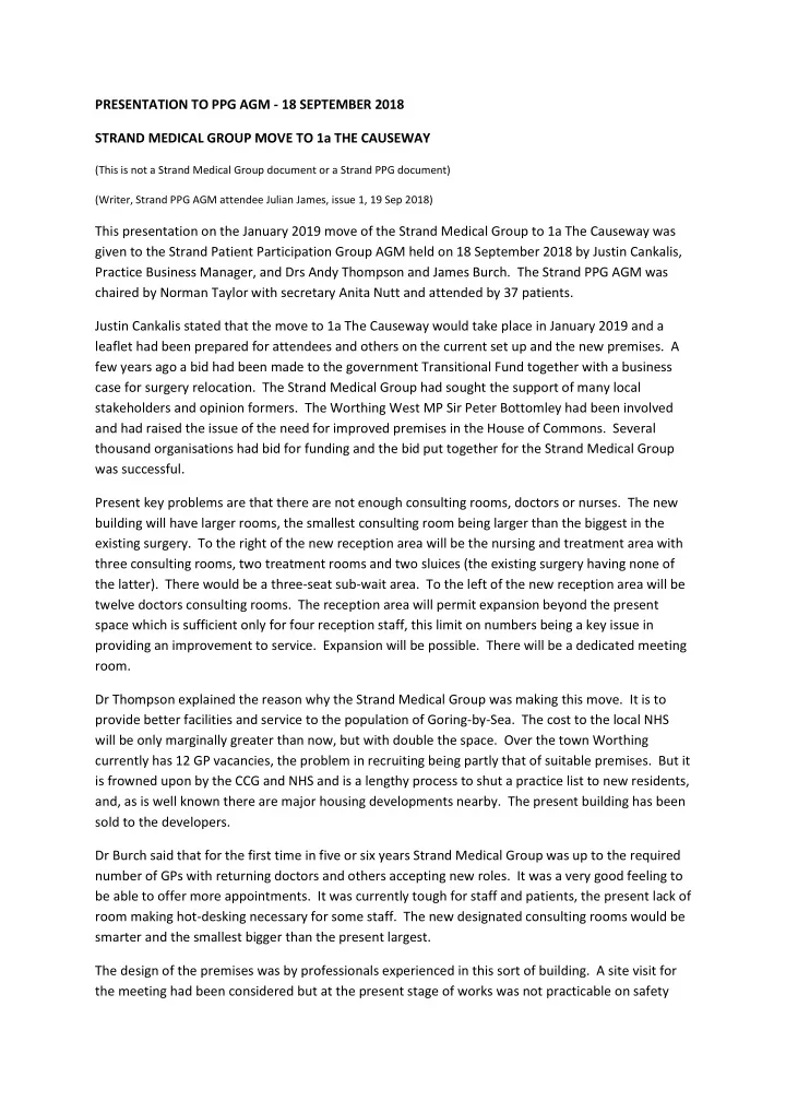 presentation to ppg agm 18 september 2018 strand medical