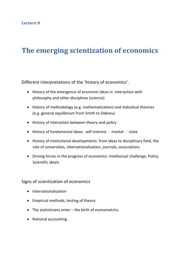 the emerging scientization of economics
