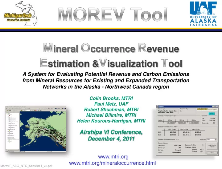 ineral ccurrence evenue stimation isualization ool a