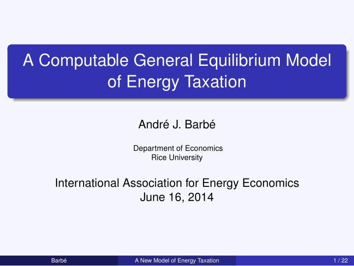 a computable general equilibrium model of energy taxation