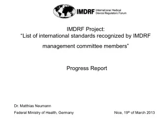management committee members  Progress Report  Dr. Matthias Neumann  Federal Ministry of Health,