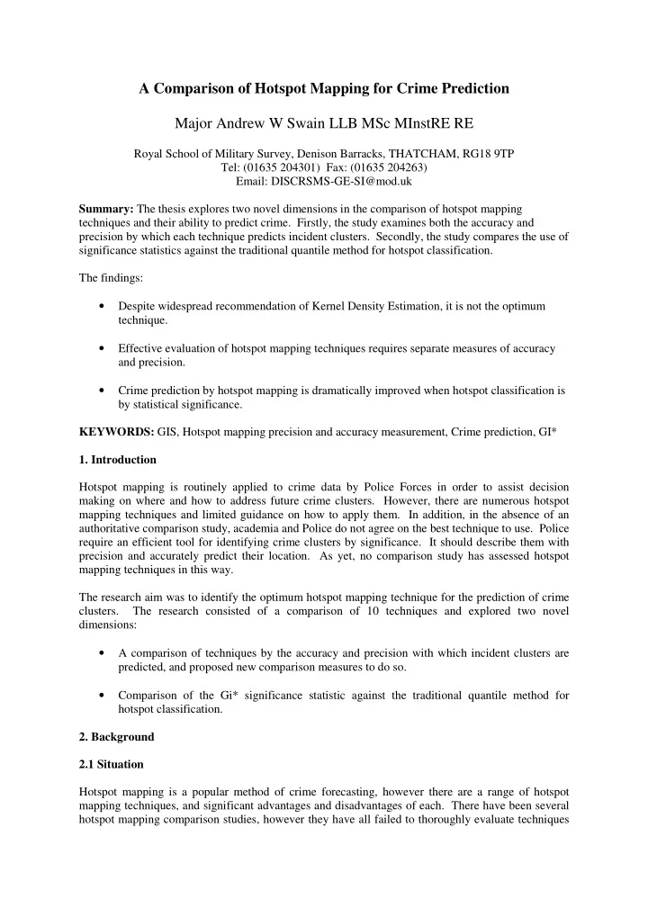 a comparison of hotspot mapping for crime prediction