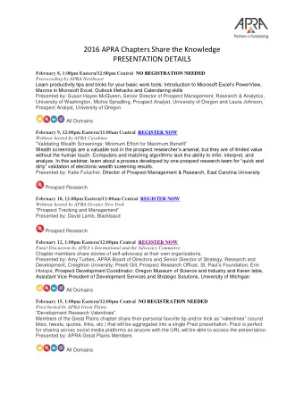 2016 APRA Chapters Share the Knowledge  PRESENTATION DETAILS  February 8, 1:00pm Eastern/12:00pm