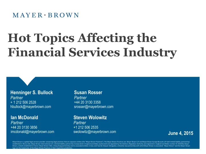 hot topics affecting the financial services industry