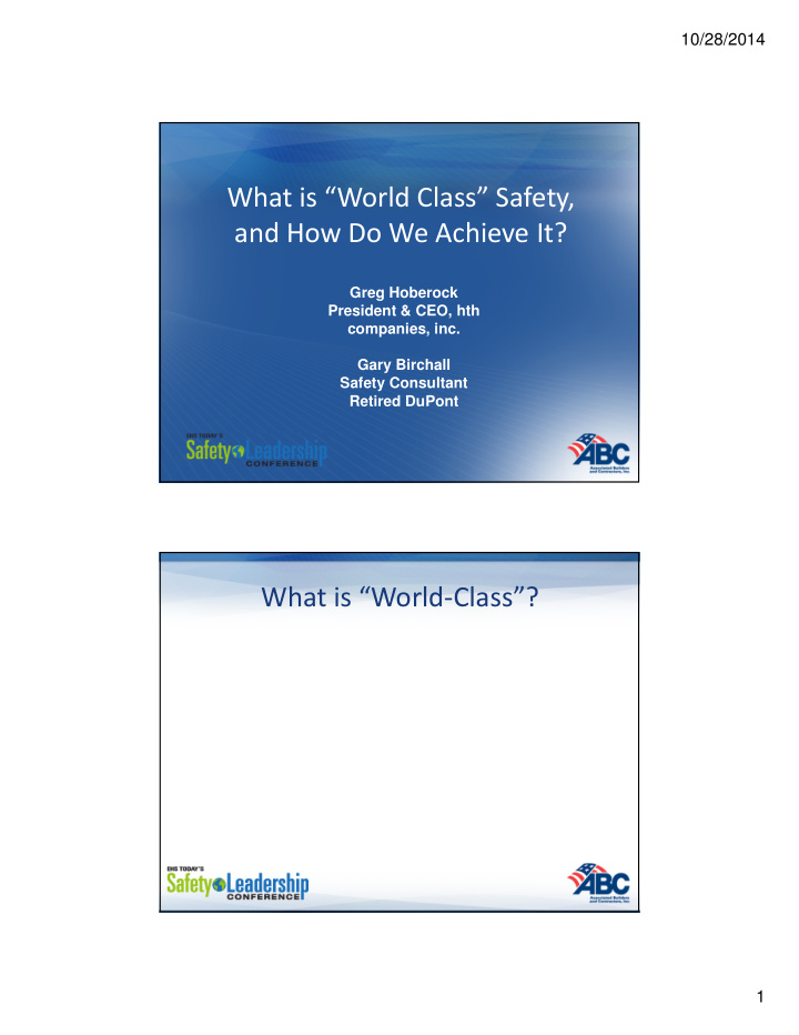 what is world class safety and how do we achieve it