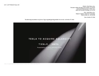425 1 d277584d425.htm 425  Filed by Tesla Motors, Inc.  Pursuant to Rule 425 under the Securities