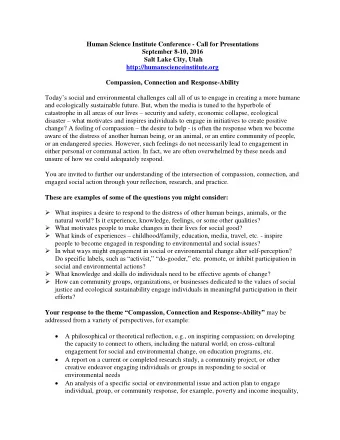 Human Science Institute Conference - Call for Presentations  September 8-10, 2016  Salt Lake City,