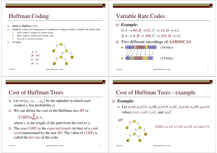 huffman coding variable rate codes