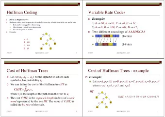 Huffman Coding  Variable Rate Codes  Example:   David A. Huffman (1951) Huffman coding uses