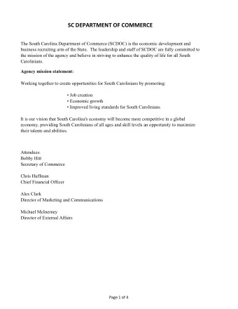SC DEPARTMENT OF COMMERCE  The South Carolina Department of Commerce (SCDOC) is the economic