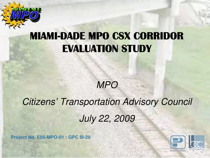 miami dade mpo csx corridor miami dade mpo csx corridor