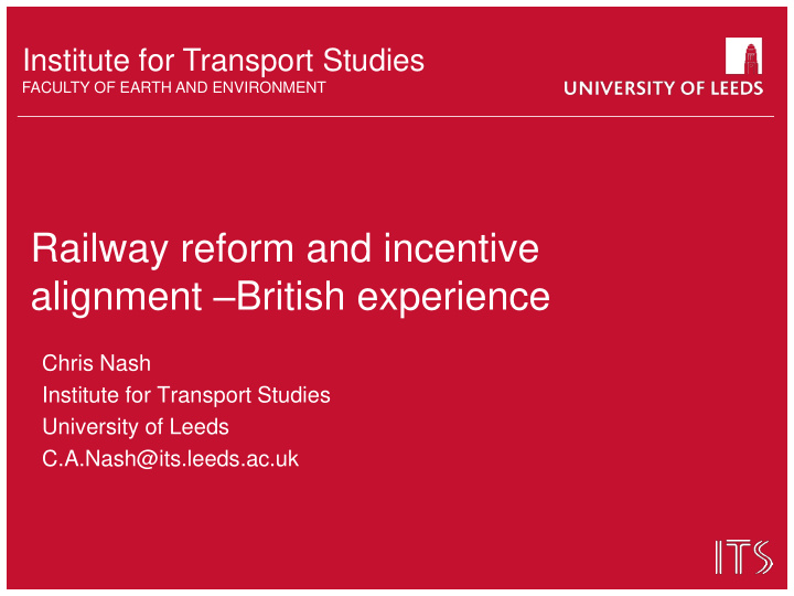 railway reform and incentive alignment british experience