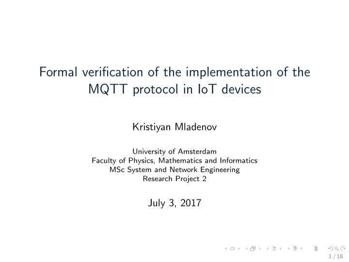 formal verification of the implementation of the mqtt