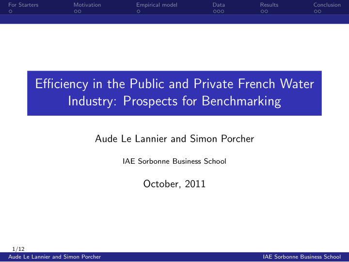 efficiency in the public and private french water