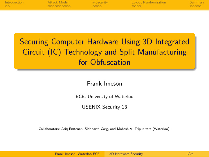 securing computer hardware using 3d integrated circuit ic