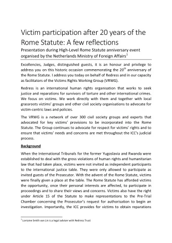 Victim participation after 20 years of the Rome Statute: A few reflections  Presentation during