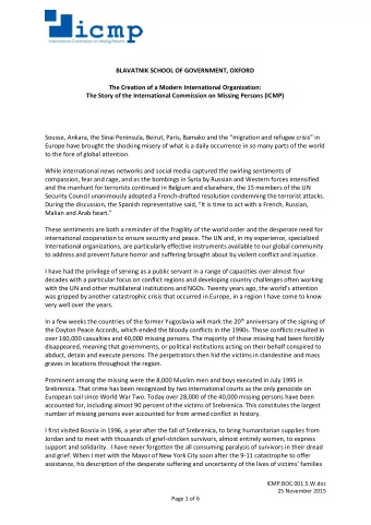 BLAVATNIK SCHOOL OF GOVERNMENT, OXFORD  The Creation of a Modern International Organization:  The