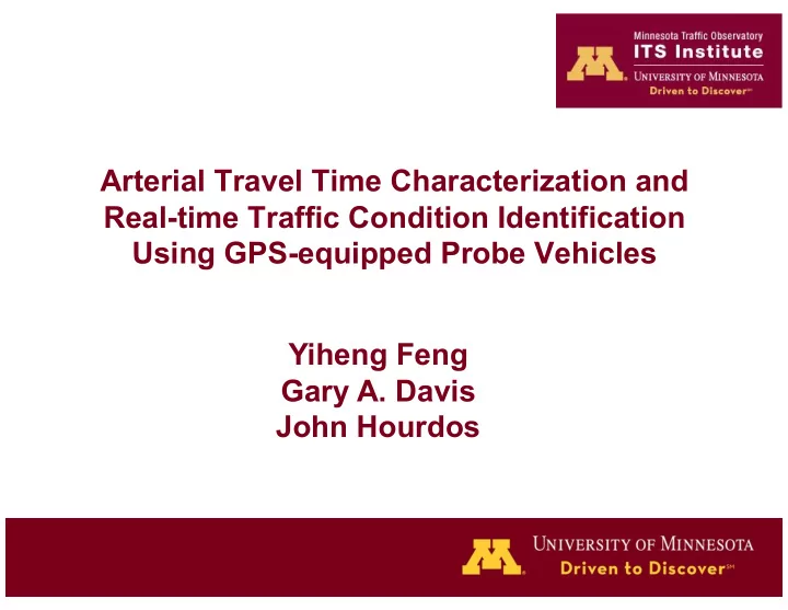 arterial travel time characterization and real time