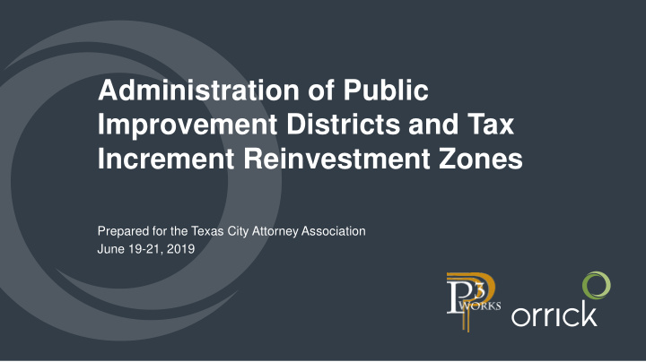 administration of public improvement districts and tax