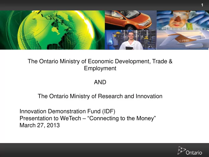 the ontario ministry of economic development trade