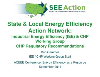 Action Network:  Industrial Energy Efficiency (IEE) &amp; CHP  Working Group  CHP Regulatory