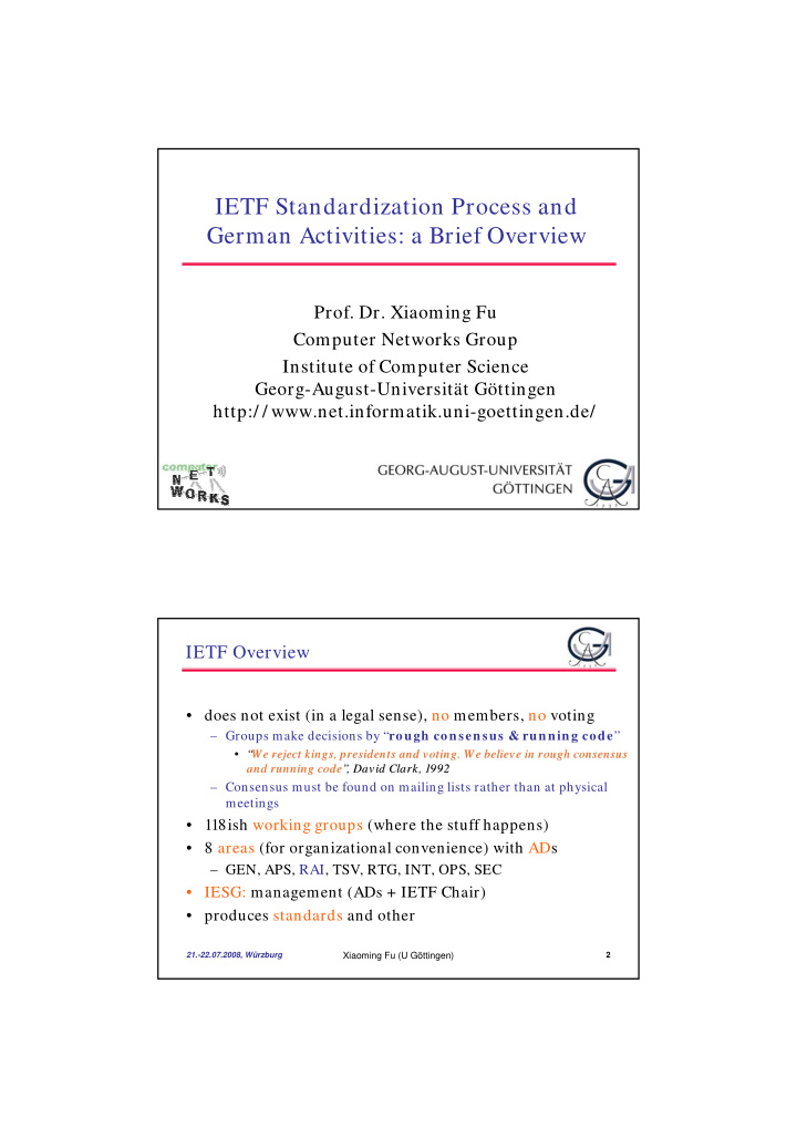 ietf standardization process and german activities a