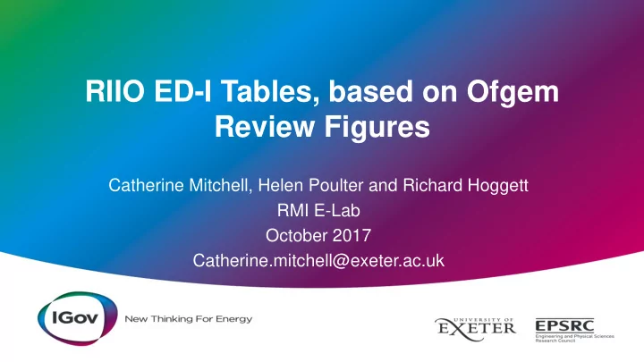 riio ed i tables based on ofgem
