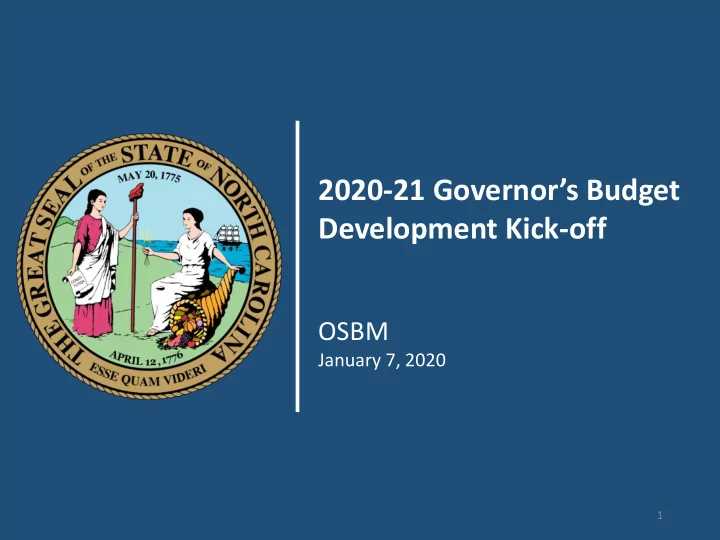 2020 21 governor s budget development kick off