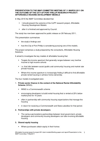 1  IMAP Committee 11Mar2011   by sharing the overall cost with an equity partner in the form of