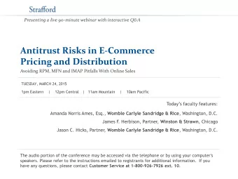 Antitrust Risks in E-Commerce  Pricing and Distribution  Avoiding RPM, MFN and IMAP Pitfalls With