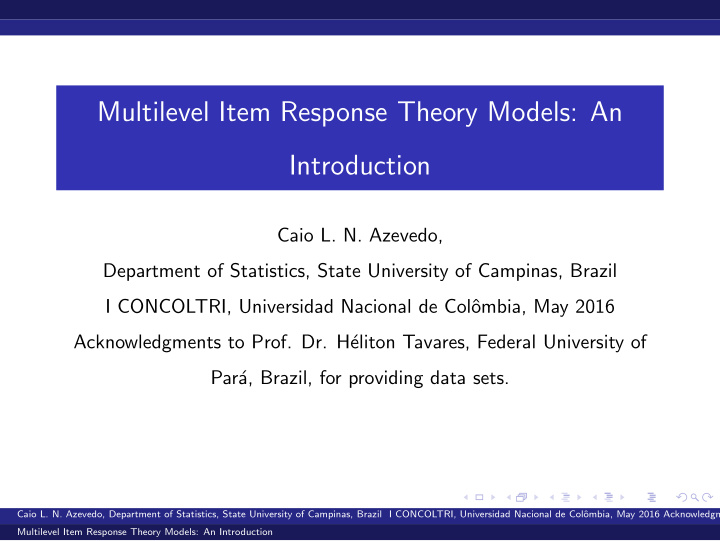 multilevel item response theory models an introduction