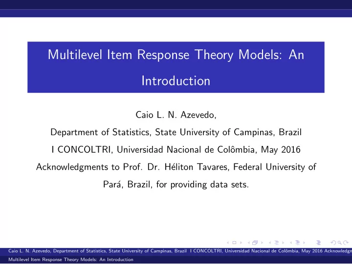multilevel item response theory models an introduction