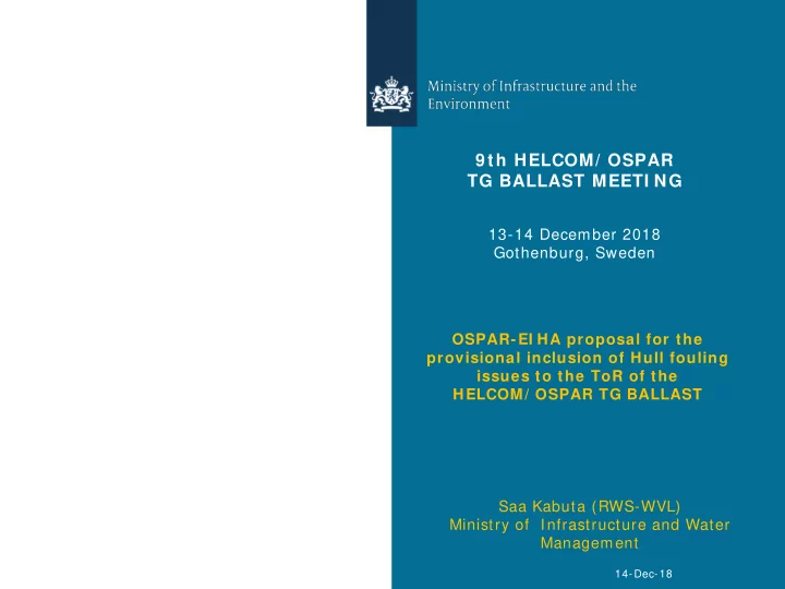 9 th helcom ospar tg ballast meeti ng