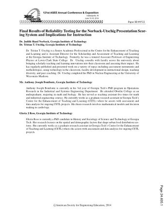 Final Results of Reliability Testing for the Norback-Utschig Presentation Scor-  ing System and