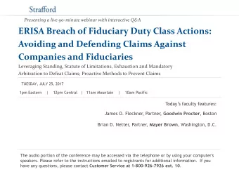 ERISA Breach of Fiduciary Duty Class Actions:  Avoiding and Defending Claims Against  Companies and
