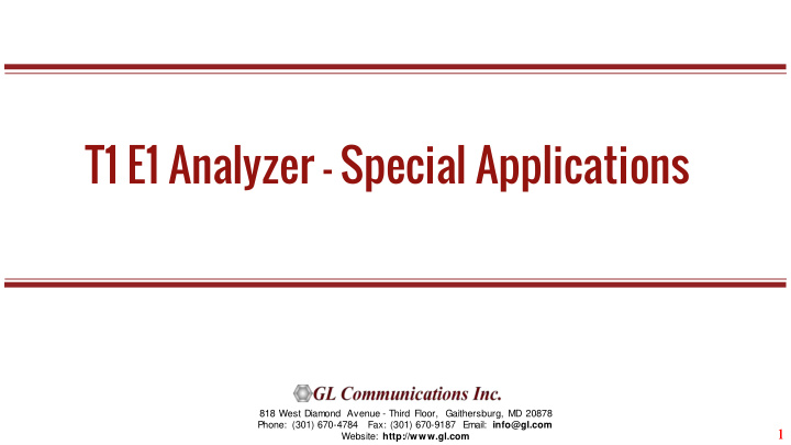 t1 e1 analyzer special applications
