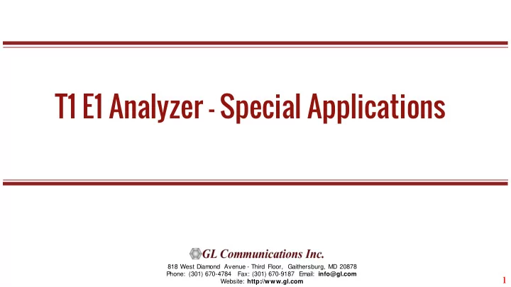 t1 e1 analyzer special applications