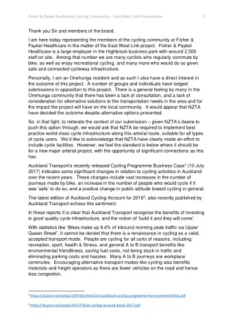 Thank you Sir and members of the board.  I am here today representing the members of the cycling