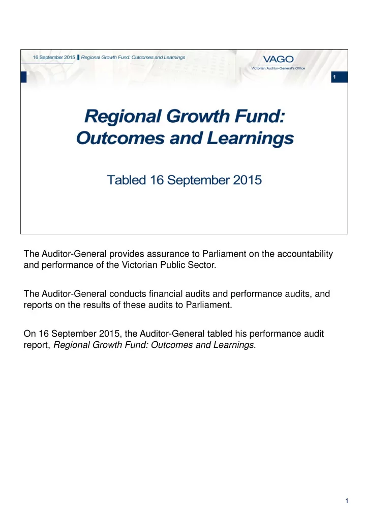 the auditor general provides assurance to parliament on