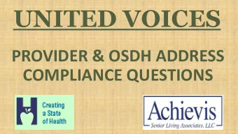 UNITED VOICES  PROVIDER &amp; OSDH ADDRESS  COMPLIANCE QUESTIONS  JOYCE CLARK  CEO of Achievis