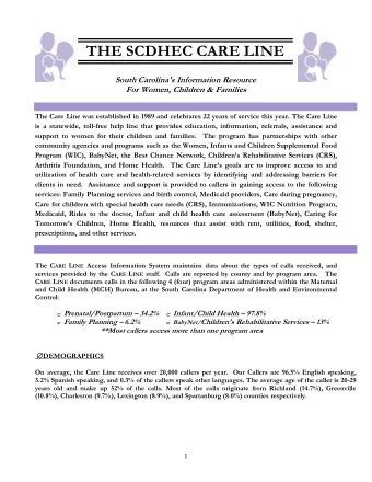 THE SCDHEC CARE LINE  South Carolina's Information Resource For Women, Children &amp; Families  The