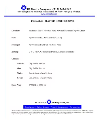ZONING  4M Realty Company  8207 Callaghan Rd., Suite 400  San Antonio, TX 78230 Phone: (210)