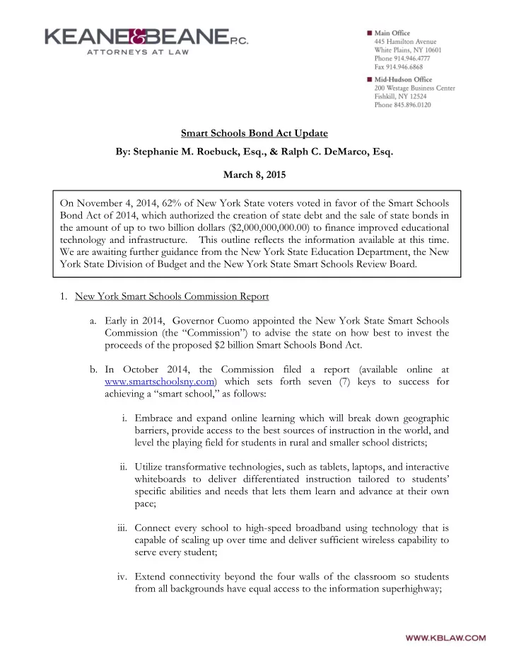 smart schools bond act update by stephanie m roebuck esq