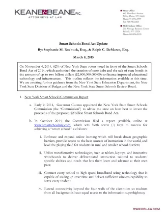 Smart Schools Bond Act Update  By: Stephanie M. Roebuck, Esq., &amp; Ralph C. DeMarco, Esq.  March