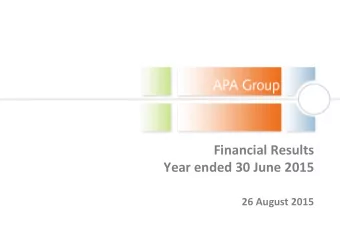 Financial Results  Year ended 30 June 2015  26 August 2015  Disclaimer  This presentation has been