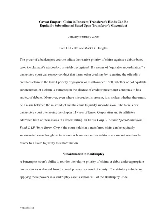 Caveat Emptor:  Claim in Innocent Transferee's Hands Can Be Equitably Subordinated Based Upon
