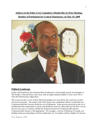 Address to the Police Civic Committee (Mandeville) by Peter Bunting,  Member of Parliament for