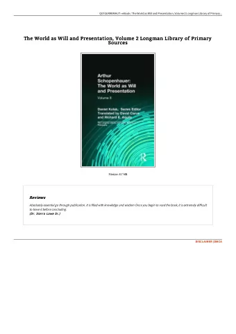 The World as Will and Presentation, Volume 2 Longman Library of Primary  The World as Will and